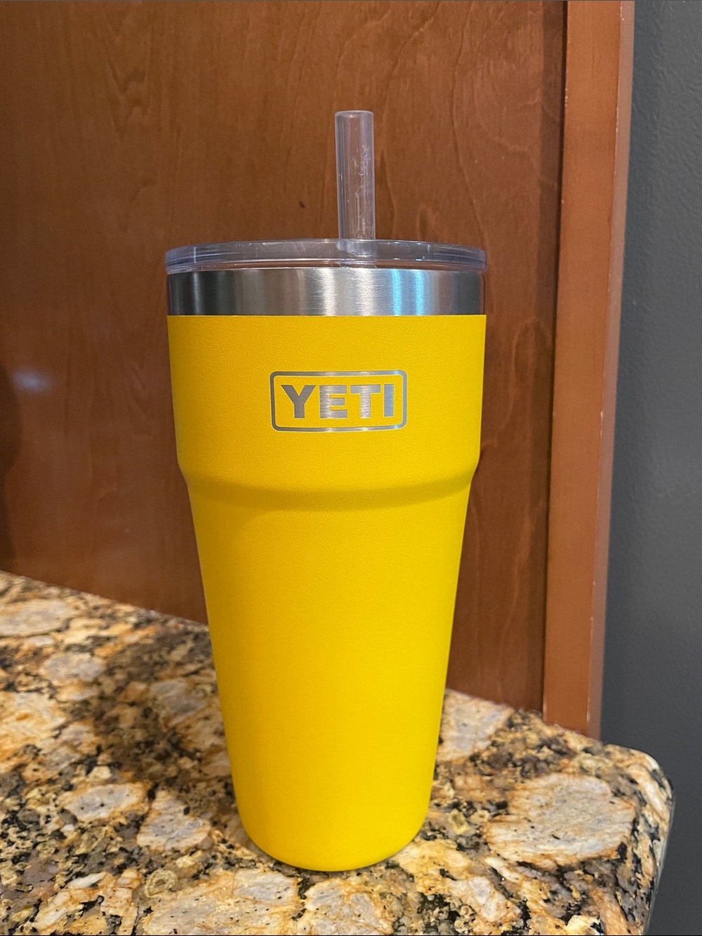 Yeti Yellow Insulated Tumbler with Clear Lid and Straw